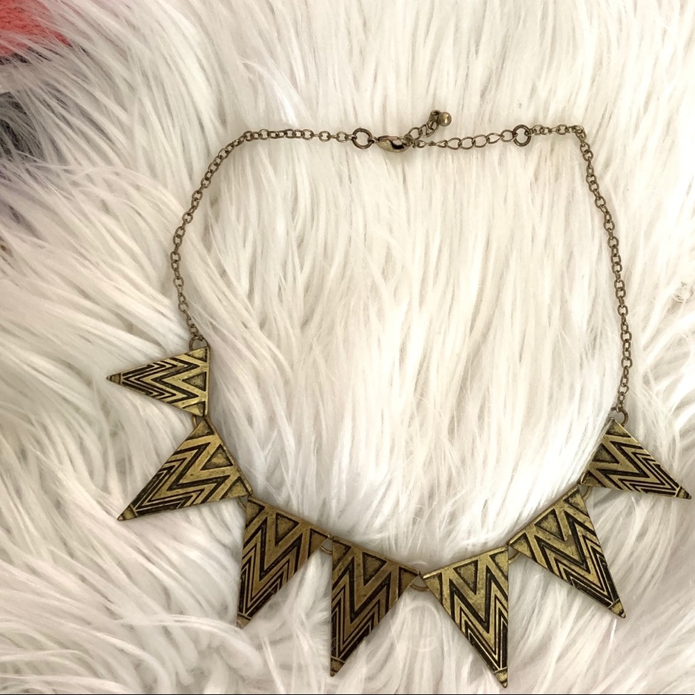 Antiqued gold tribal fashion necklace